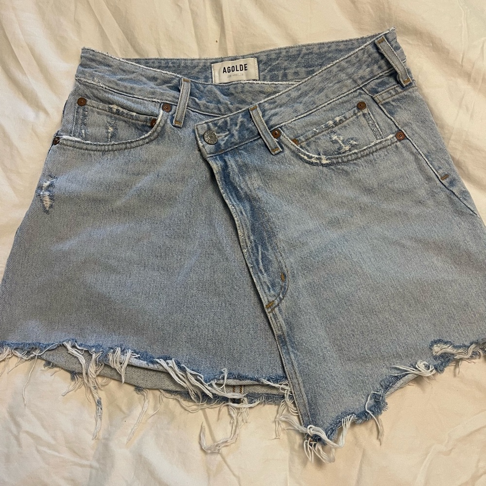 Agolde 26 denim criss cross skirt